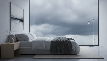 Beautiful Bedroom Room Scene Background for Creative Designの写真素材