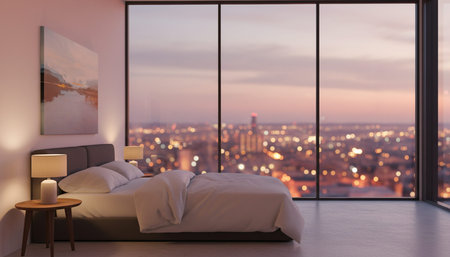 Beautiful Bedroom Room Scene Background for Creative Designの写真素材