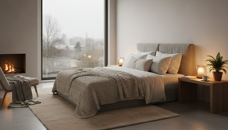 Beautiful Bedroom Room Scene Background for Creative Designの写真素材