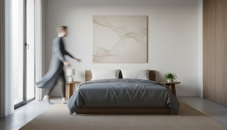 Beautiful Bedroom Room Scene Background for Creative Designの写真素材