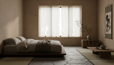 Beautiful Bedroom Room Scene Background for Creative Designの写真素材