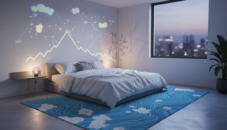 Beautiful Bedroom Room Scene Background for Creative Designの写真素材