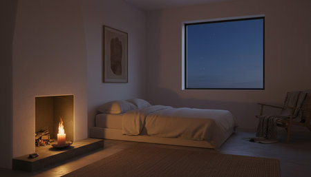 Beautiful Bedroom Room Scene Background for Creative Designの写真素材