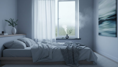 Beautiful Bedroom Room Scene Background for Creative Designの写真素材