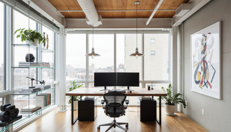 Creative Workspace Interior Room Backgroundの写真素材