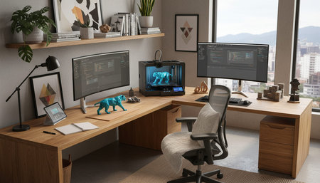 Creative Workspace Interior Room Backgroundの写真素材