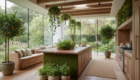 Contemporary Kitchen Interior Space Backgroundの写真素材