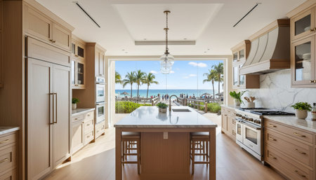 Contemporary Kitchen Interior Space Backgroundの写真素材