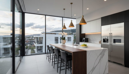 Contemporary Kitchen Interior Space Backgroundの写真素材