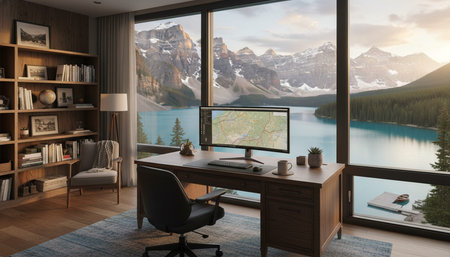 Modern Creative Workspace Interior Scene Backgroundの写真素材