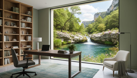 Modern Creative Workspace Interior Scene Backgroundの写真素材