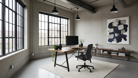 Modern Creative Workspace Interior Scene Backgroundの写真素材