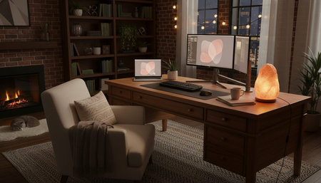 Modern Creative Workspace Interior Scene Backgroundの写真素材