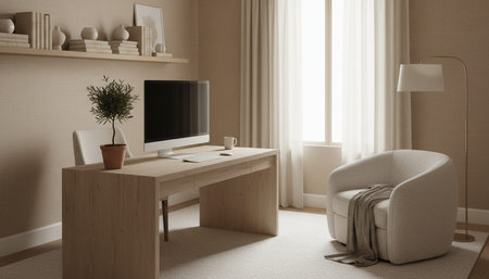 Modern Creative Workspace Interior Scene Backgroundの写真素材