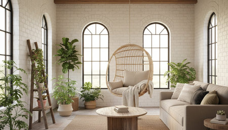 Bright Sunlit Home Interior with Indoor Plants Background