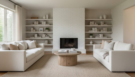 Bright Sunlit Home Interior with Indoor Plants Backgroundの写真素材