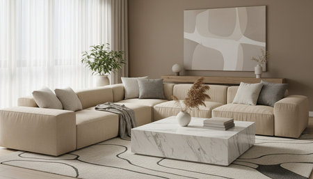 Bright Sunlit Home Interior with Indoor Plants Background