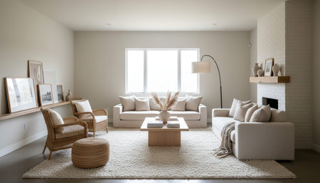 Bright Sunlit Home Interior with Indoor Plants Background