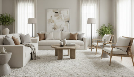 Bright Sunlit Home Interior with Indoor Plants Background