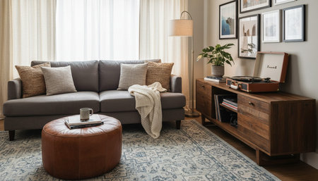 Elegant Luxury Interior Space with Warm Lighting Backgroundの写真素材