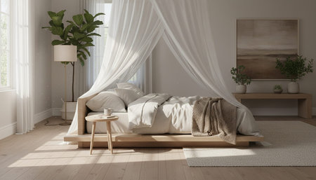 Bright Sunlit Home Interior with Indoor Plants Background