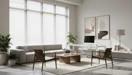 Bright Sunlit Home Interior with Indoor Plants Background