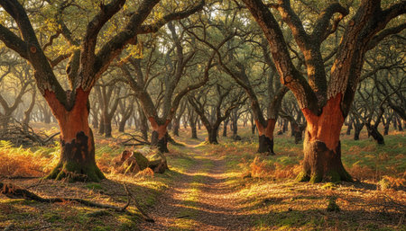 Beautiful Natural Forest Landscape with Trees and Green Plants Background