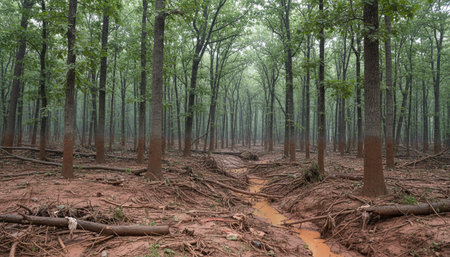 Beautiful Natural Forest Landscape with Trees and Green Plants Background