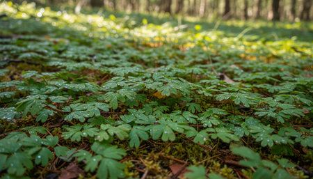 Beautiful Natural Forest Landscape with Trees and Green Plants Background