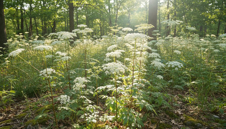 Beautiful Natural Forest Landscape with Trees and Green Plants Background