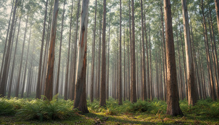 Beautiful Natural Forest Landscape with Trees and Green Plants Background