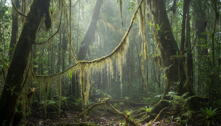 Beautiful Natural Forest Landscape with Trees and Green Plants Background