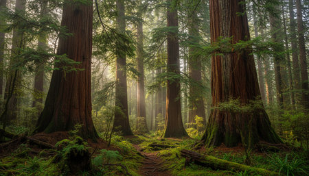 Beautiful Natural Forest Landscape with Trees and Green Plants Background
