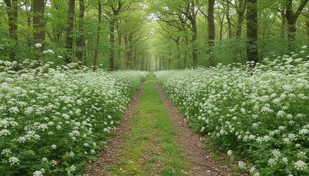 Beautiful Natural Forest Landscape with Trees and Green Plants Background
