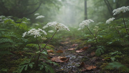 Beautiful Natural Forest Landscape with Trees and Green Plants Background