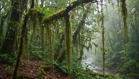 Beautiful Natural Forest Landscape with Trees and Green Plants Background