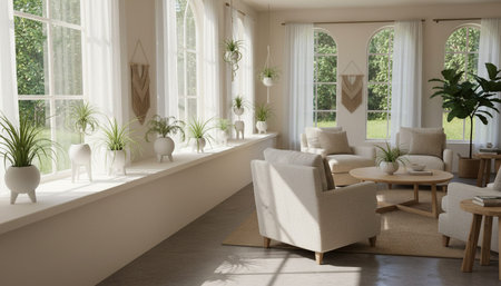 Luxury Sunroom with Indoor Plants and Cozy Seating Area