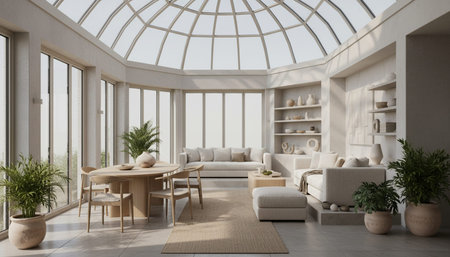 Luxury Sunroom with Indoor Plants and Cozy Seating Area