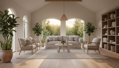 Luxury Sunroom with Indoor Plants and Cozy Seating Area