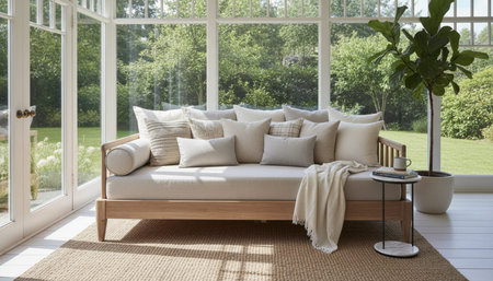 Luxury Sunroom with Indoor Plants and Cozy Seating Area