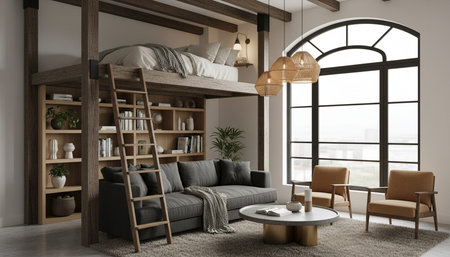 Luxury Modern Interior Design with Scenic Nature Viewsの写真素材