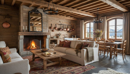 Luxury Modern Interior Design with Scenic Nature Viewsの写真素材