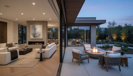 Luxury Modern Interior Design with Scenic Nature Viewsの写真素材