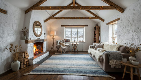 Luxury Modern Interior Design with Scenic Nature Viewsの写真素材