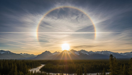 Breathtaking scenic landscapes under dramatic skies featuring rainbows, vibrant sunsets, and unique...