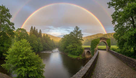 Breathtaking scenic landscapes under dramatic skies featuring rainbows, vibrant sunsets, and unique...