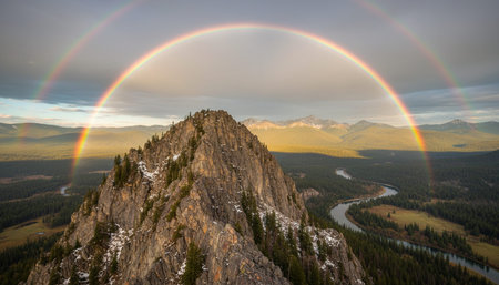 Breathtaking scenic landscapes under dramatic skies featuring rainbows, vibrant sunsets, and unique...