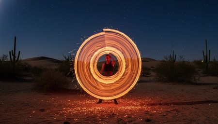 Atmospheric night scenes featuring vibrant bonfires and celebratory fireworks in a natural forest...