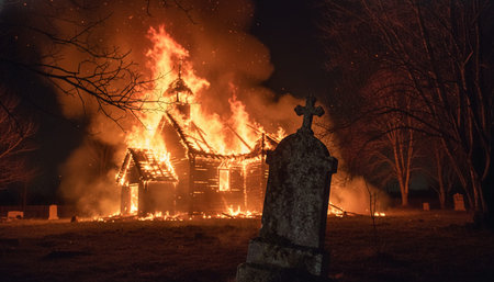 Atmospheric night scenes featuring vibrant bonfires and celebratory fireworks in a natural forest...