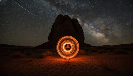 Atmospheric night scenes featuring vibrant bonfires and celebratory fireworks in a natural forest...